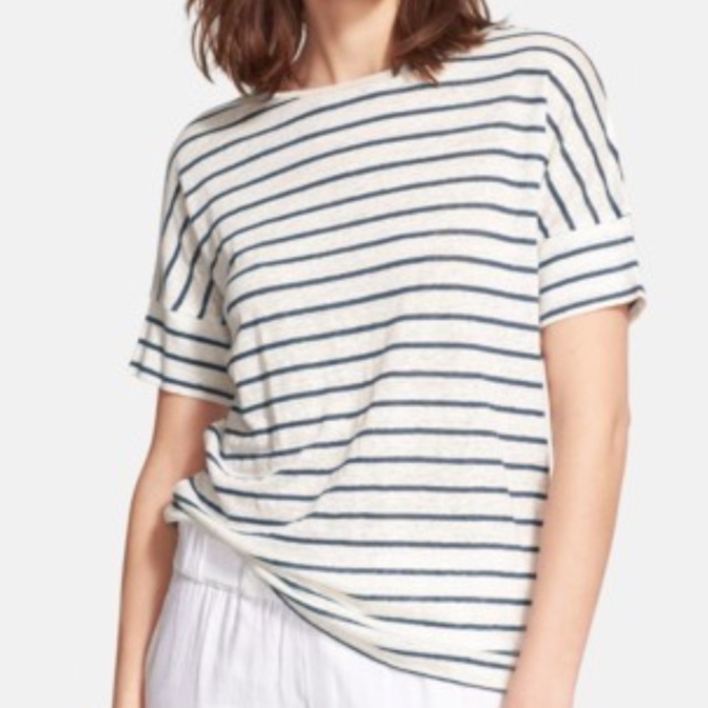 Vince Cream and Gray Short Sleeve Tee